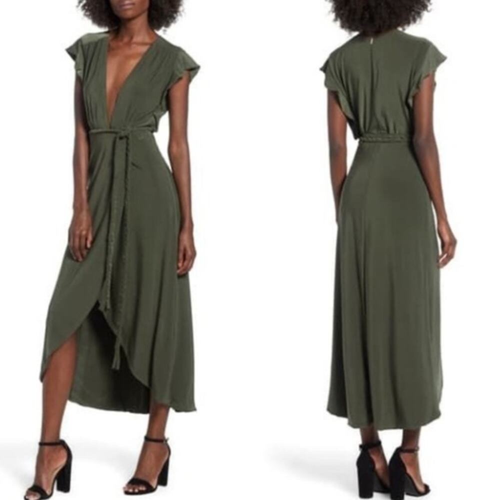 NWT MISA Los Angeles Irina Rope Belt‎ Dress in Olive Green